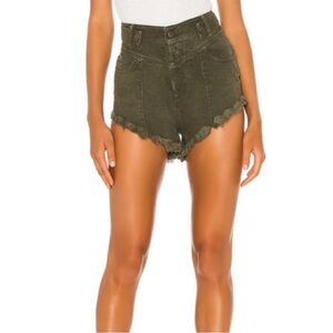 Retrofete NWT Olive Green Women's High-Waisted Distressed Shorts